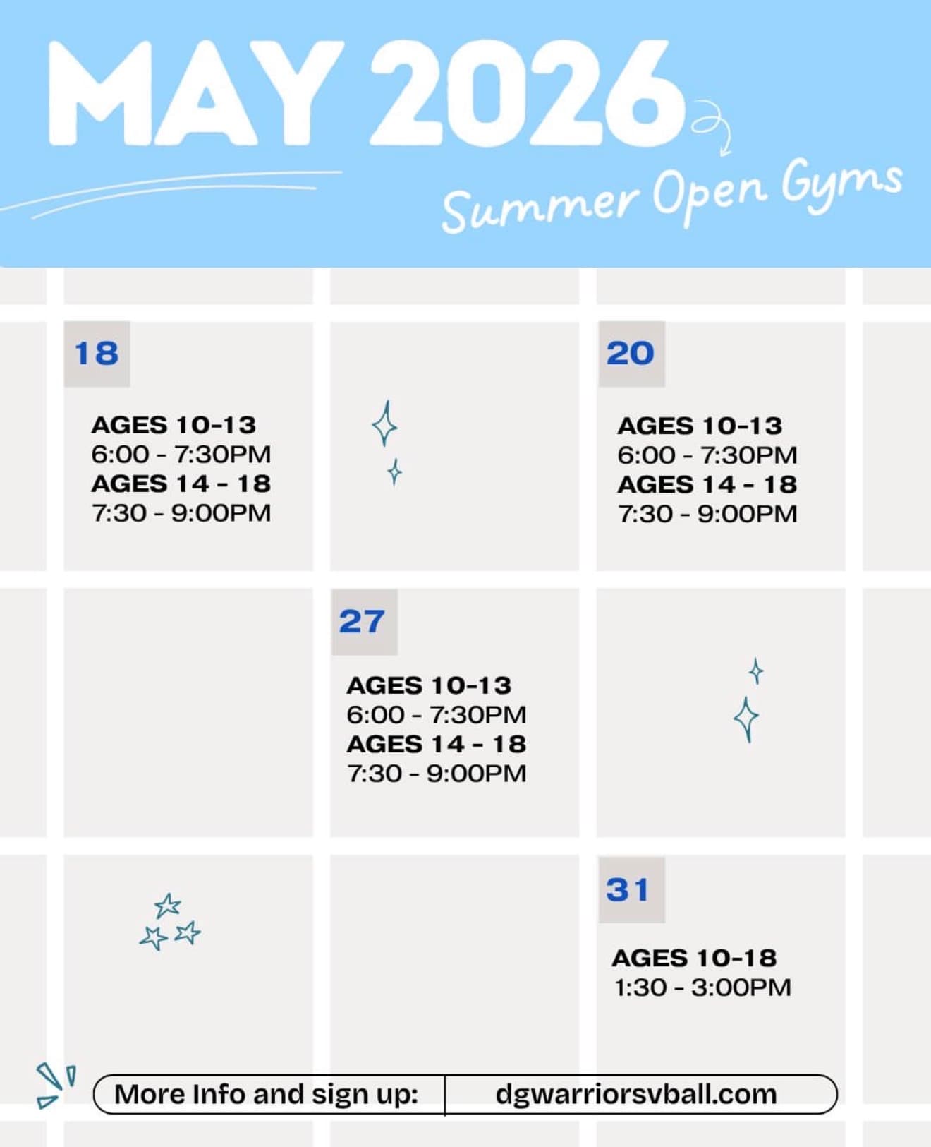 Summer Open Gym May 31 - Ages 10-18 flyer