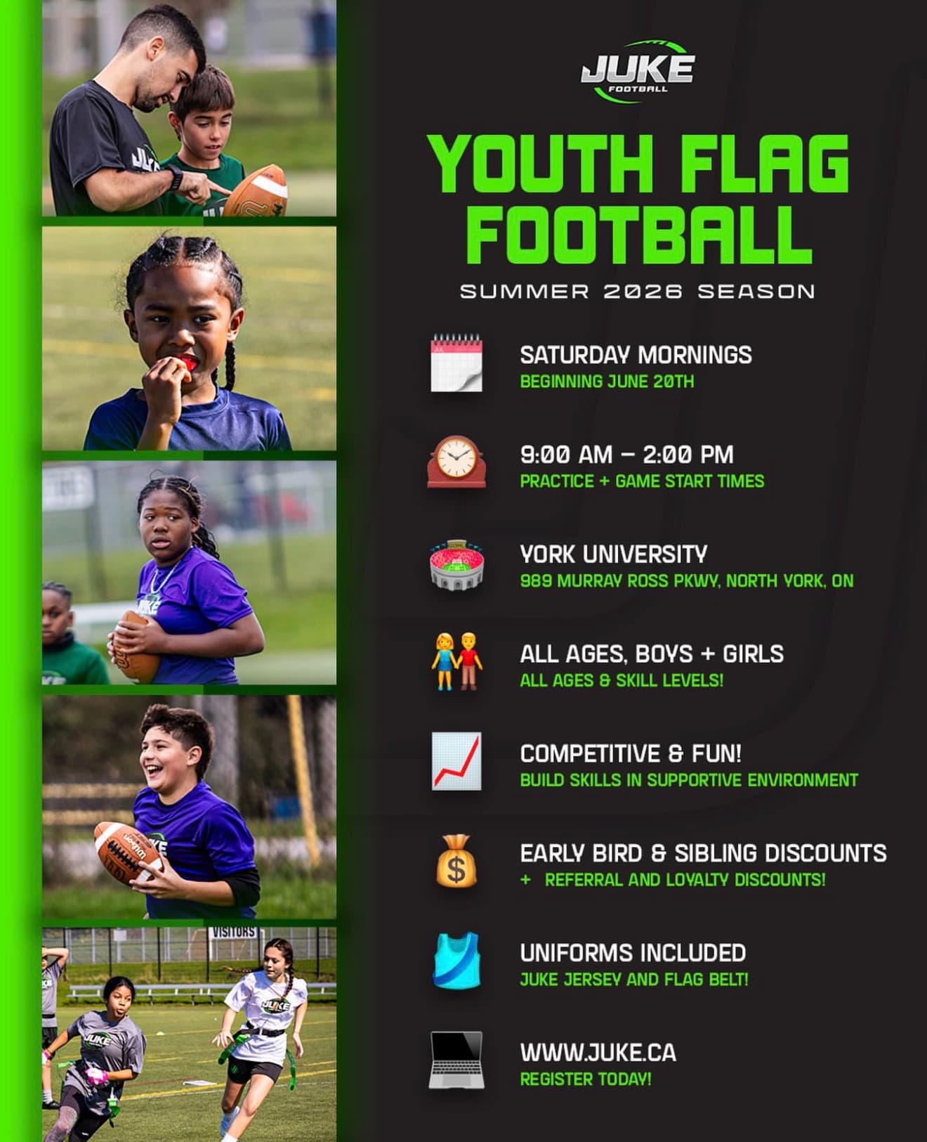 Juke Youth Flag Football Summer League (U8-U18, Coed) flyer