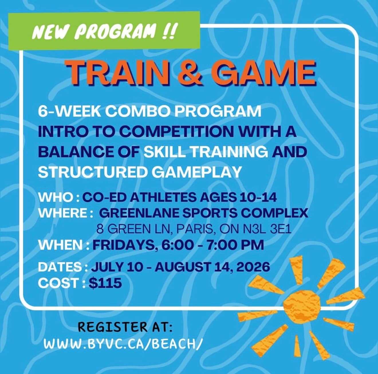 Train & Game - Beach Volleyball Combo (Co-ed Ages 10-14, Summer 6PM) flyer
