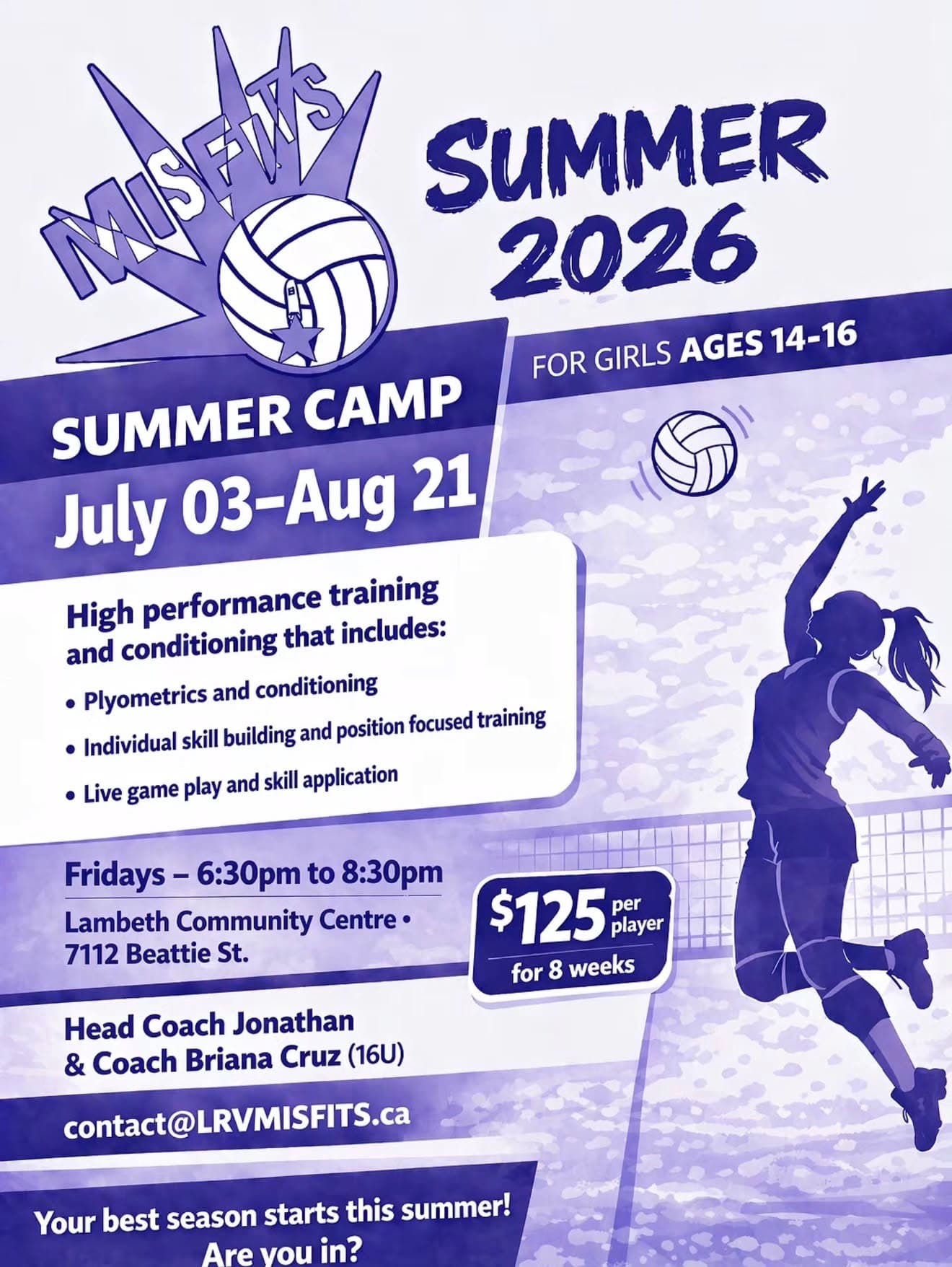 U14-U16 Girls Summer Camp - High Performance Training flyer