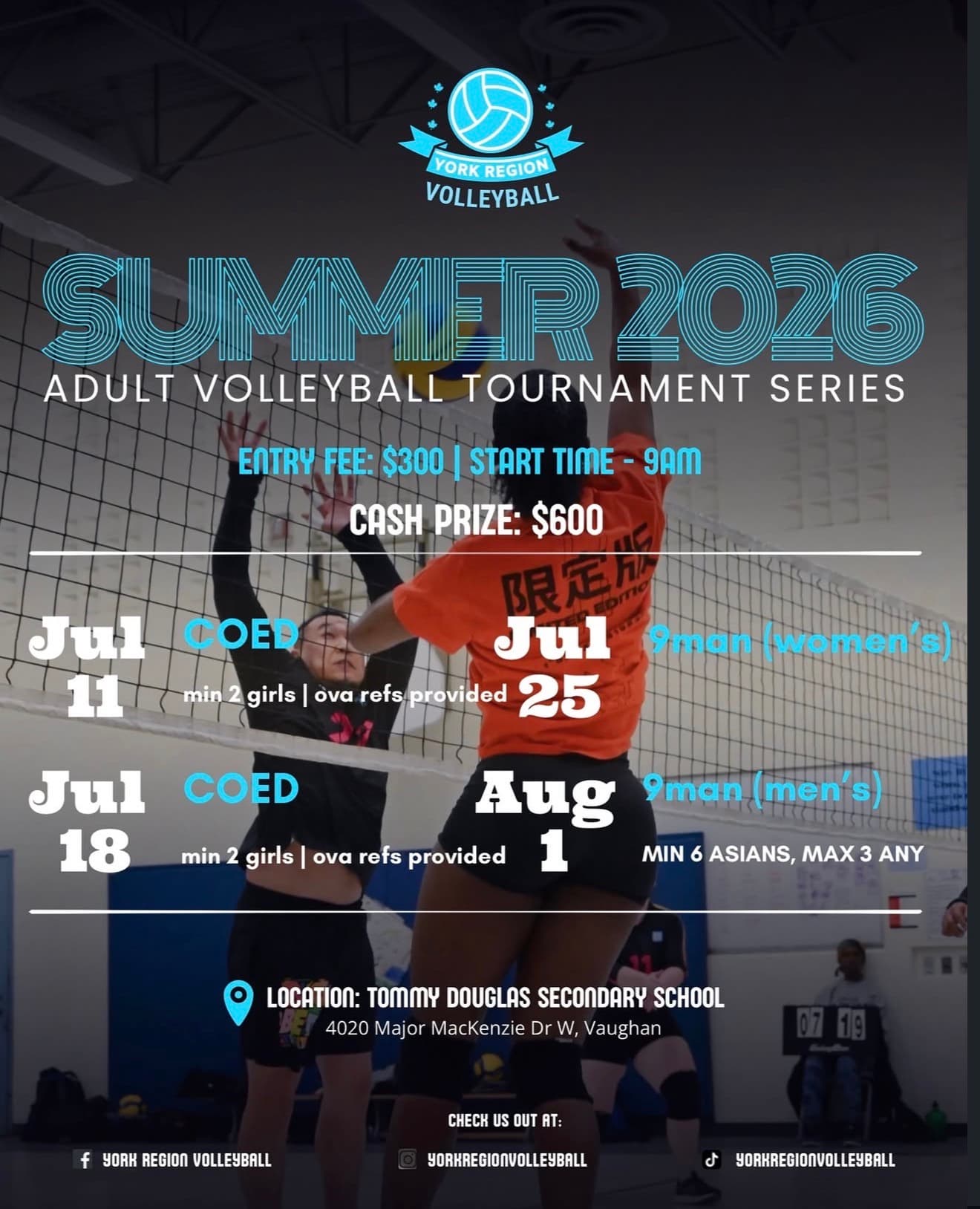 Adult Coed Volleyball Tournament flyer